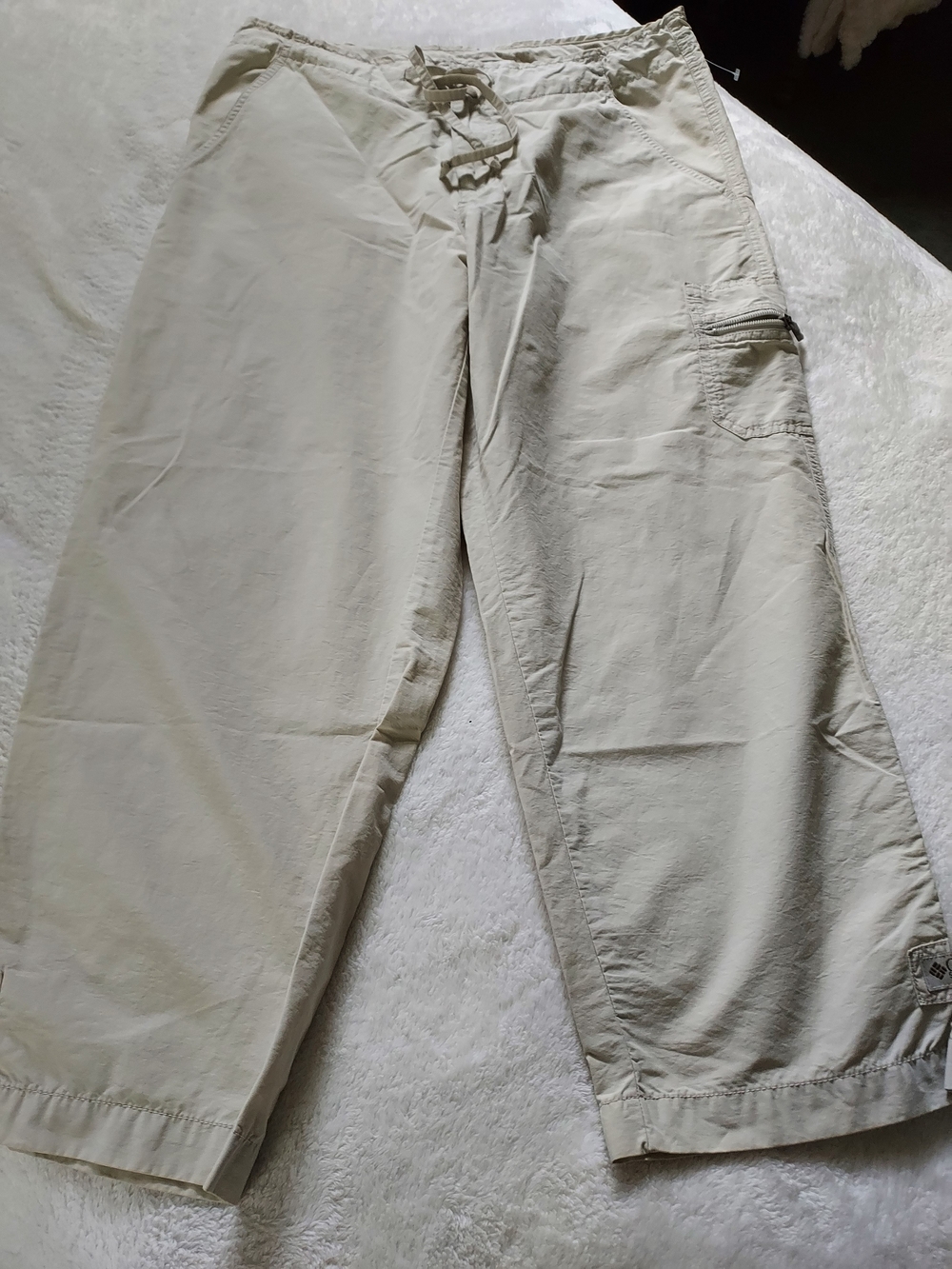 Beige Cropped Drawstring Ankle Pants Casual Comfort Outdoor Hiking Activewear